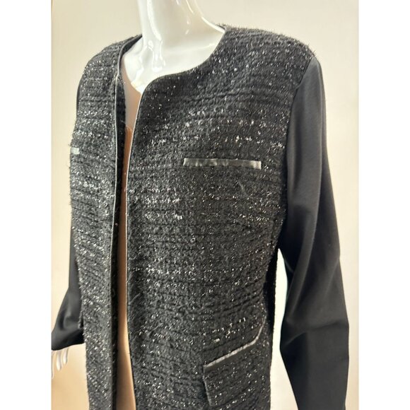 Chicos Open-Front Black Tweed Jacket Sz 2 - Picture 4 of 16